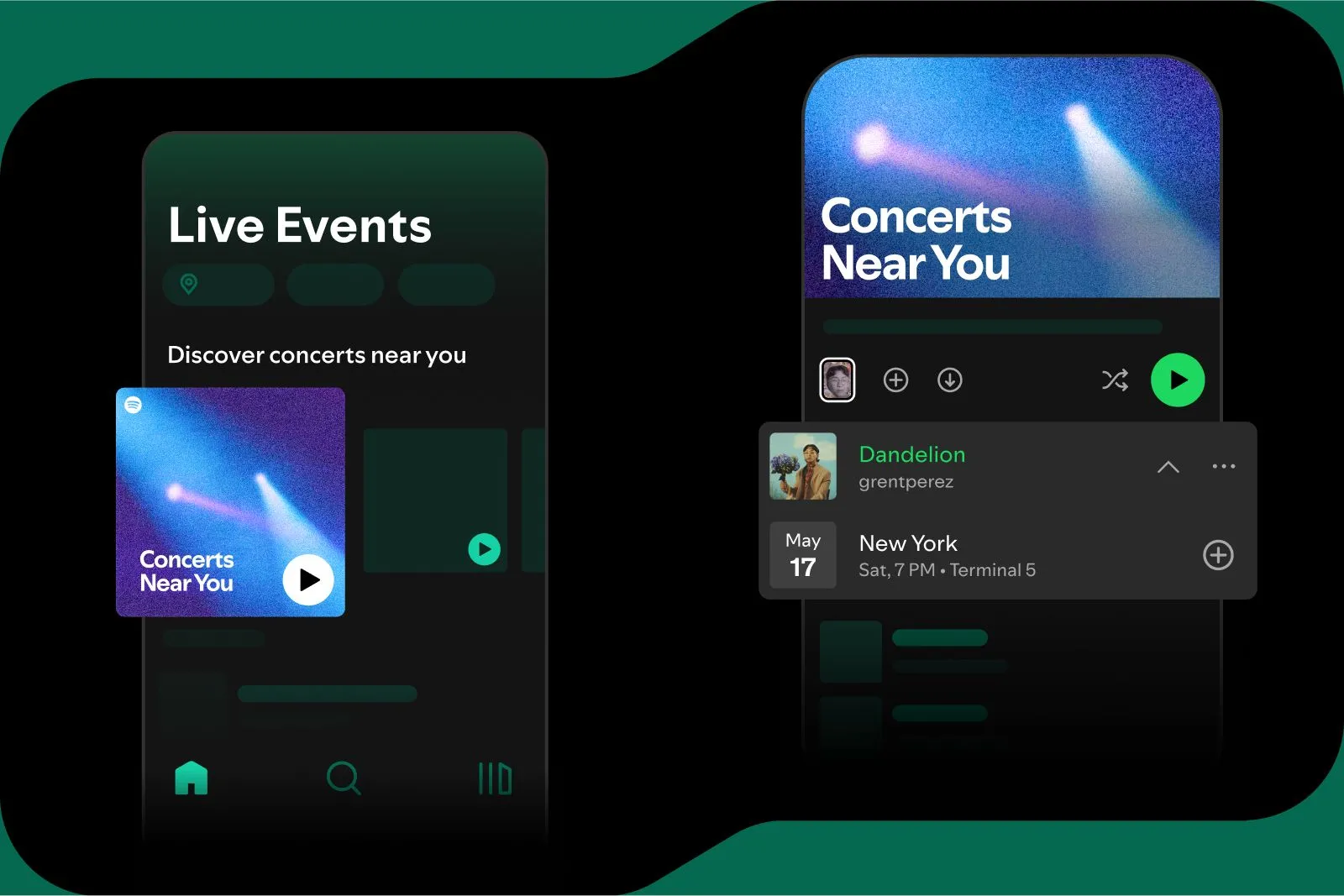 Giao diện playlist Concerts Near You trên Spotify