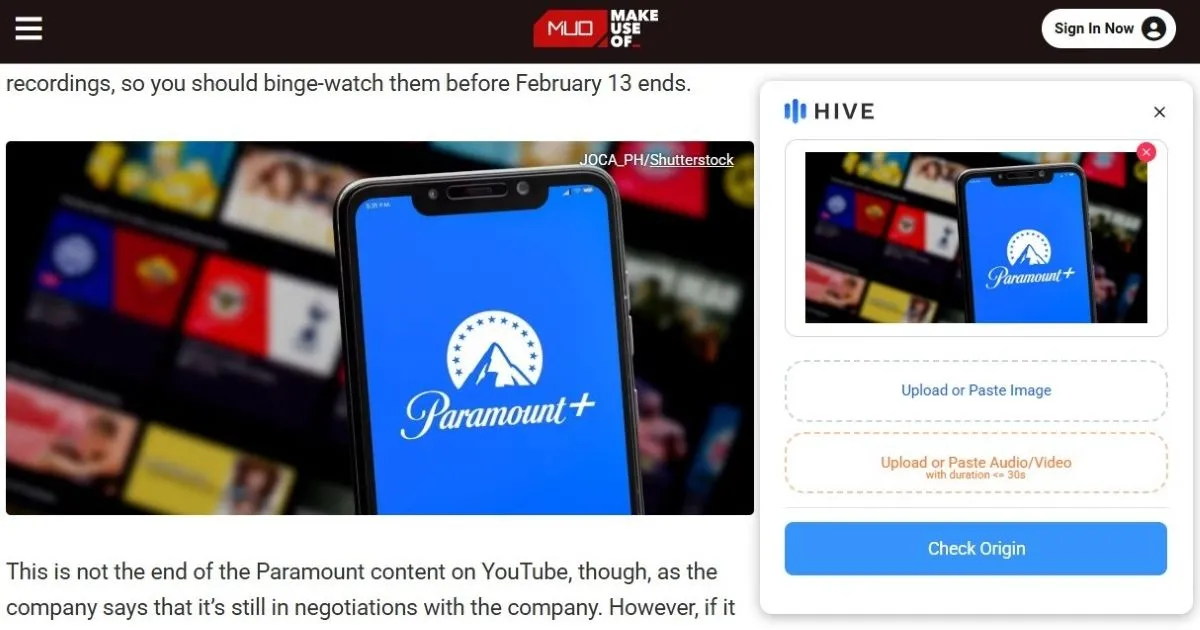 Giao diện Popup của Hive AI Detector trong Chrome hiển thị các tùy chọn phân tích