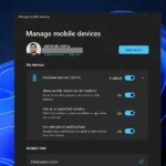 Giao diện quản lý thiết bị di động trong cài đặt Windows 11 hiển thị điện thoại Android đã kết nối