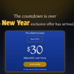 Giao diện quảng cáo gói "trọn đời" của FastestVPN với ưu đãi "New Year exclusive offer" hiển thị vào tháng 5 và đồng hồ đếm ngược giả