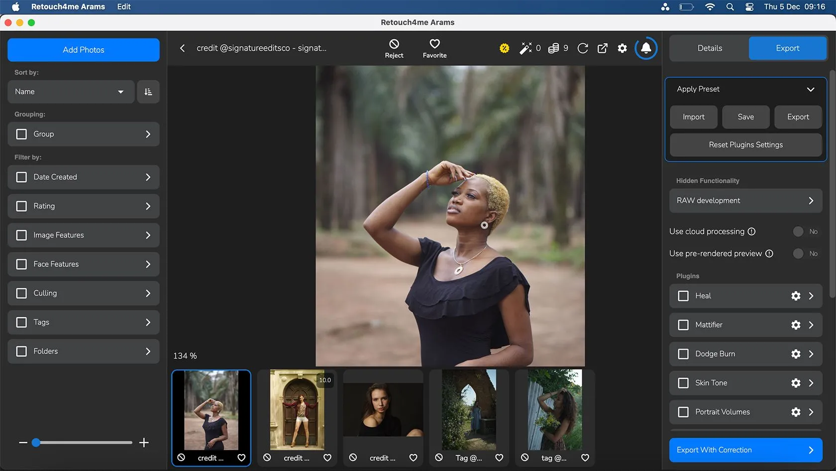 Giao diện Retouch4Me Arams hiển thị các plugin đã mua