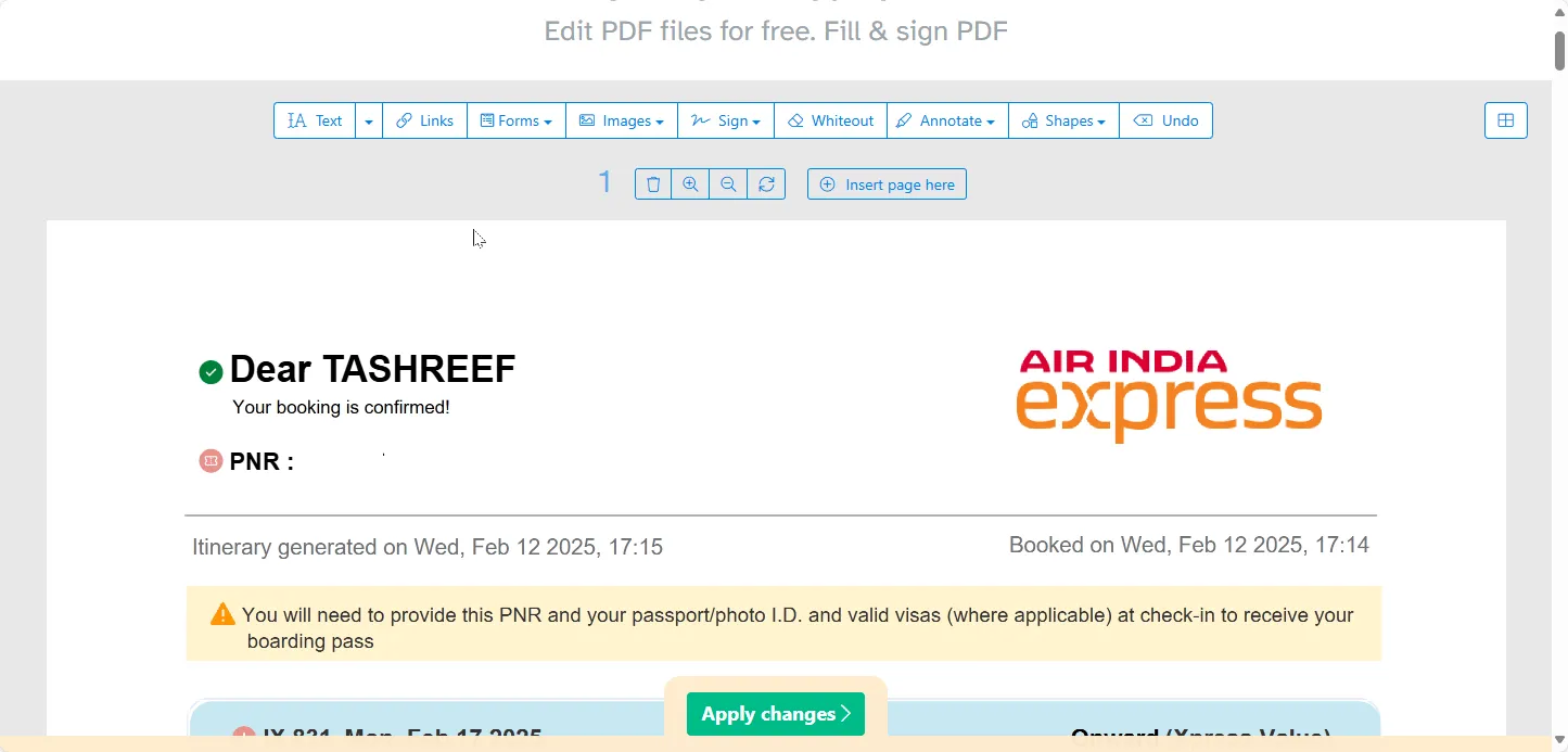 Giao diện Sejda PDF Editor web với các công cụ chỉnh sửa văn bản và hình ảnh giúp biên tập PDF hiệu quả