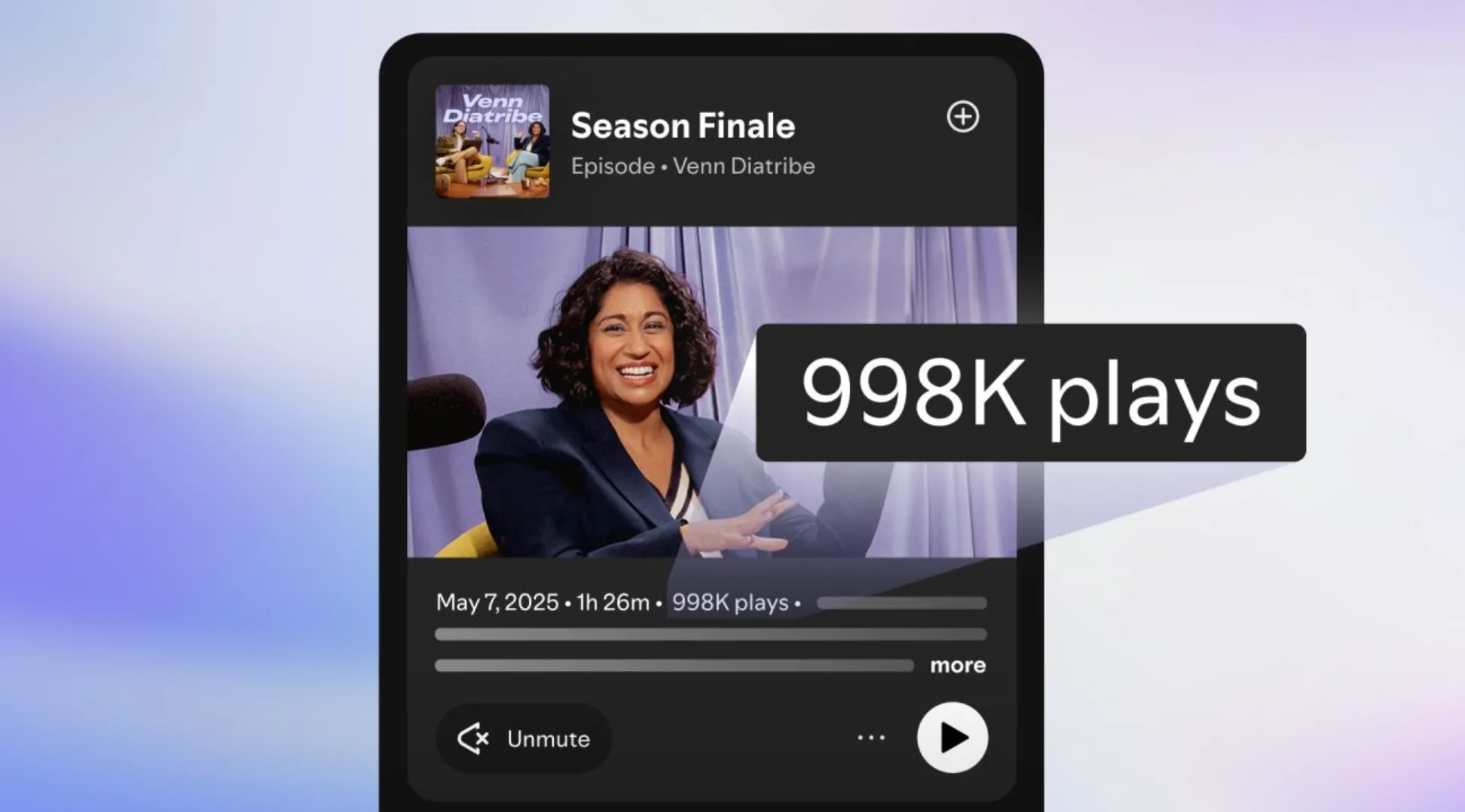 Giao diện Spotify hiển thị số lượt phát cho một tập podcast