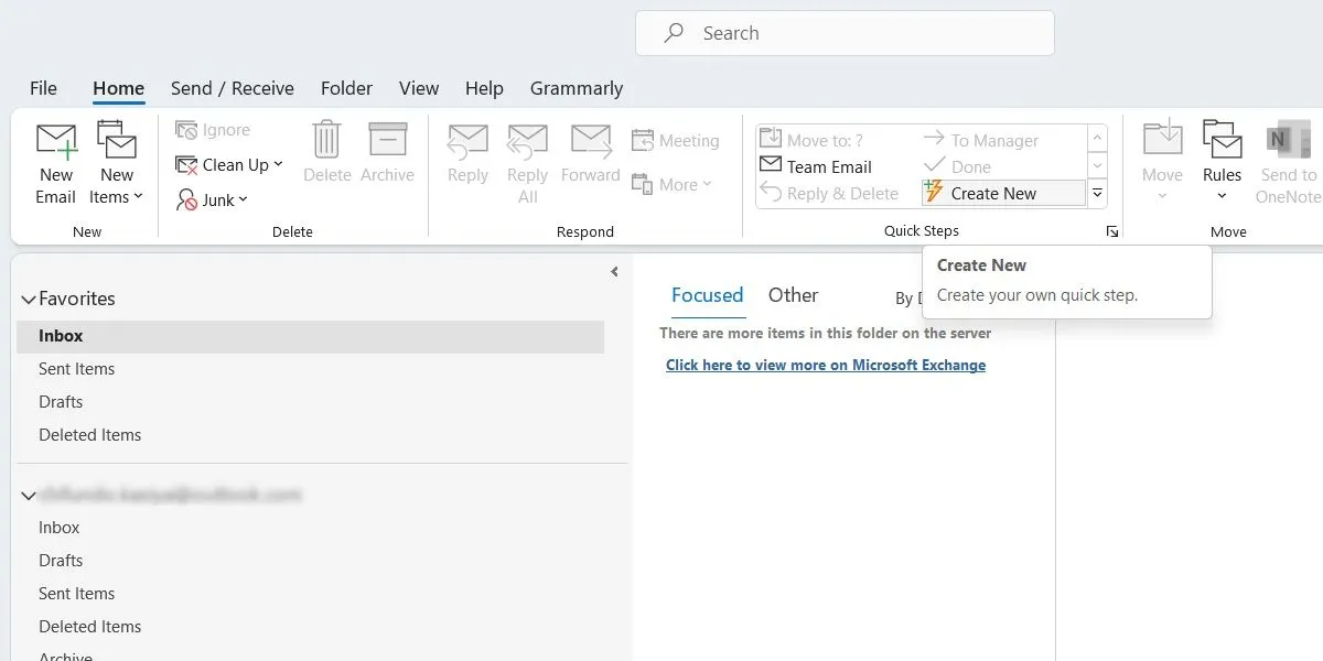 Giao diện tạo Bước nhanh Quick Step mới trong Microsoft Outlook trên Windows