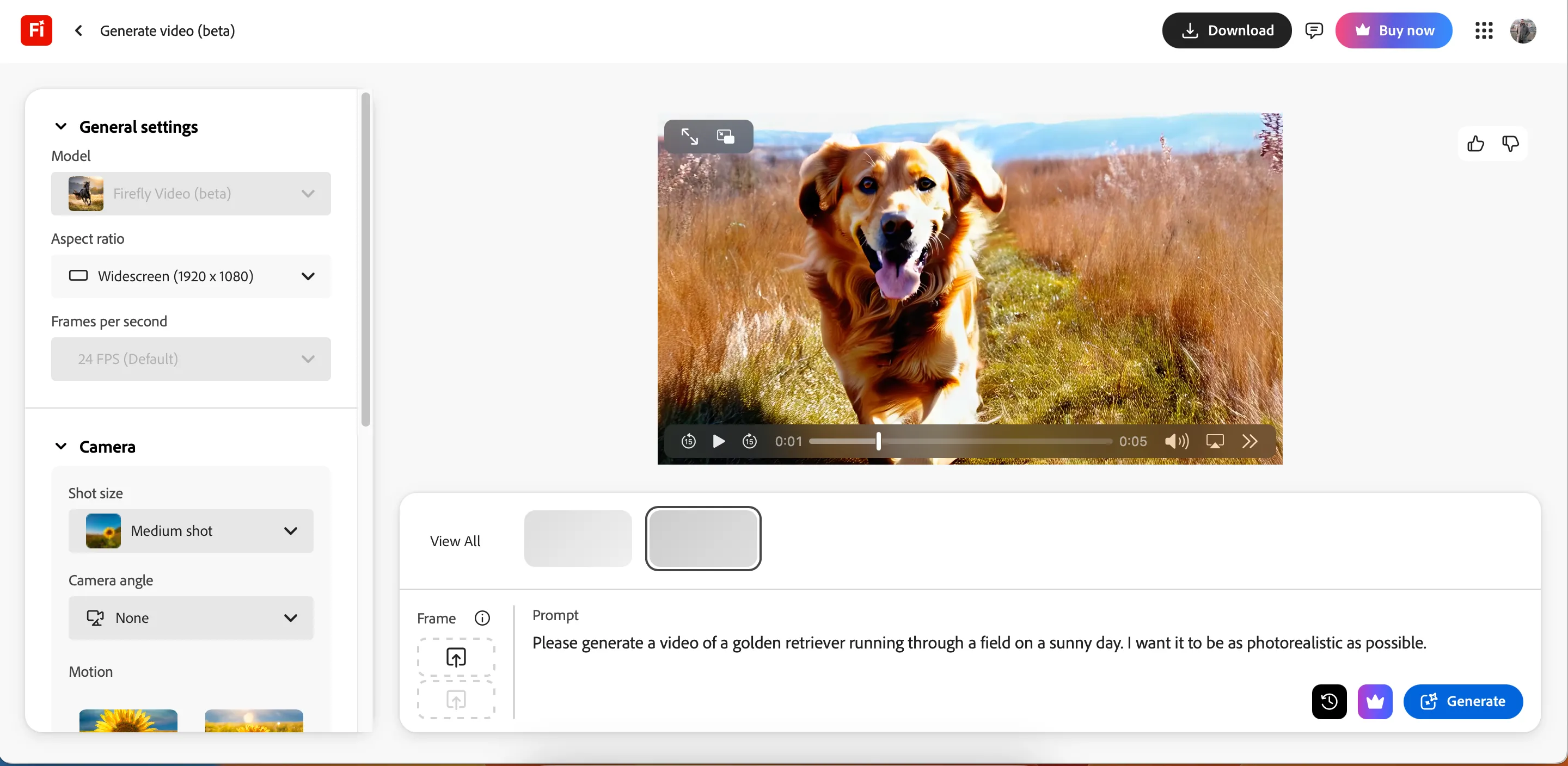 Giao diện tạo lời nhắc trong ứng dụng Adobe Firefly