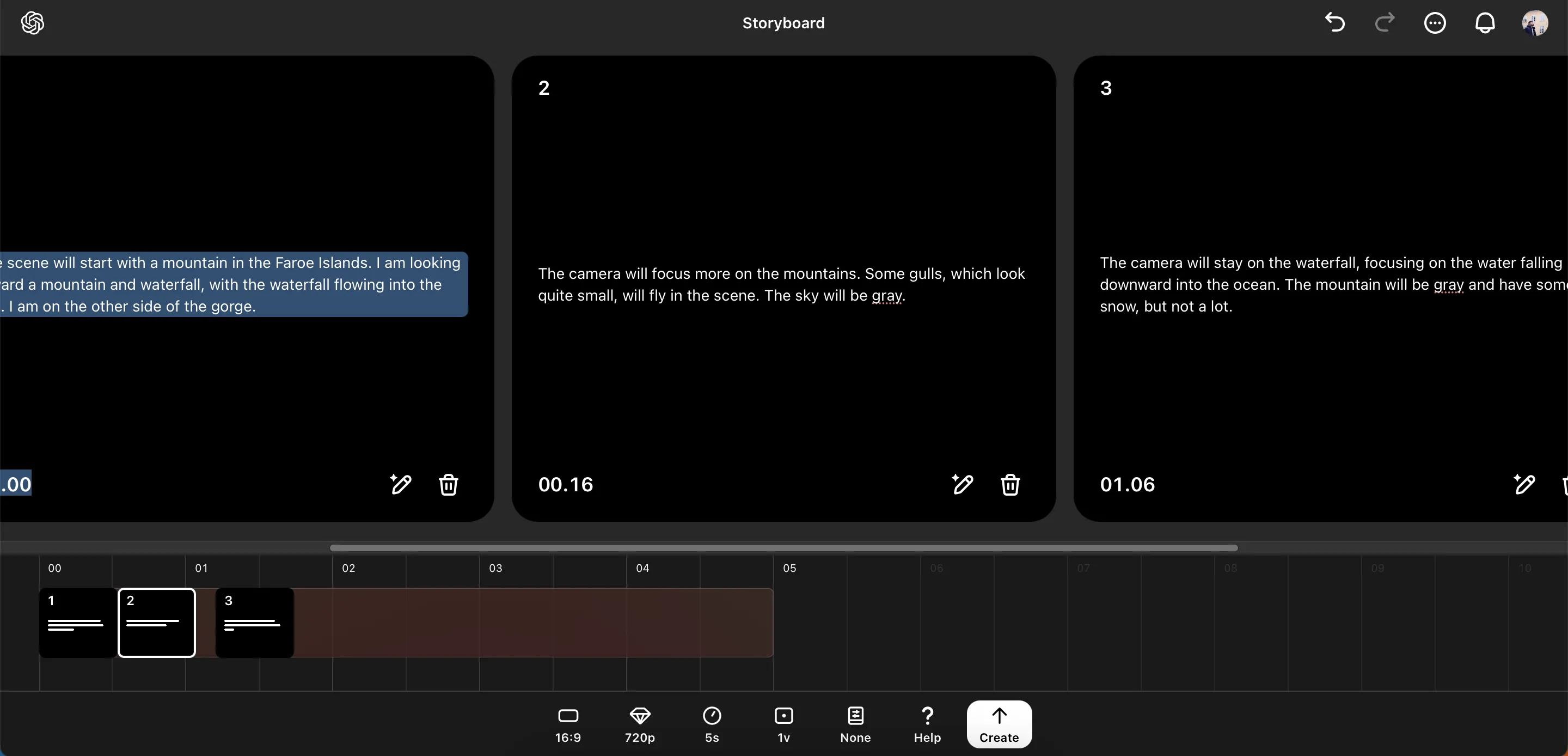 Giao diện tạo storyboard trong ứng dụng Sora