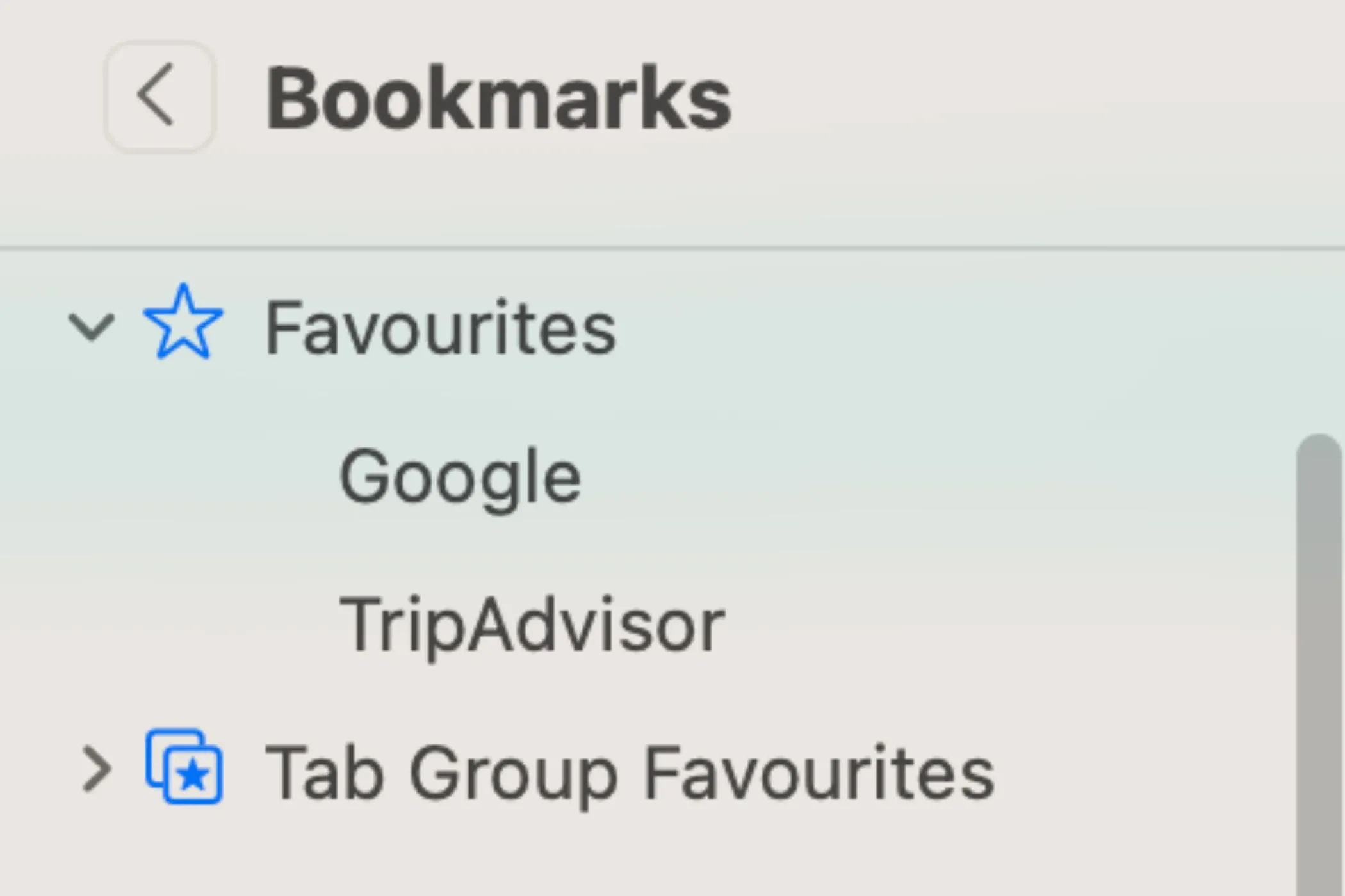 Giao diện thanh dấu trang (Bookmarks Tab) trên trình duyệt Safari