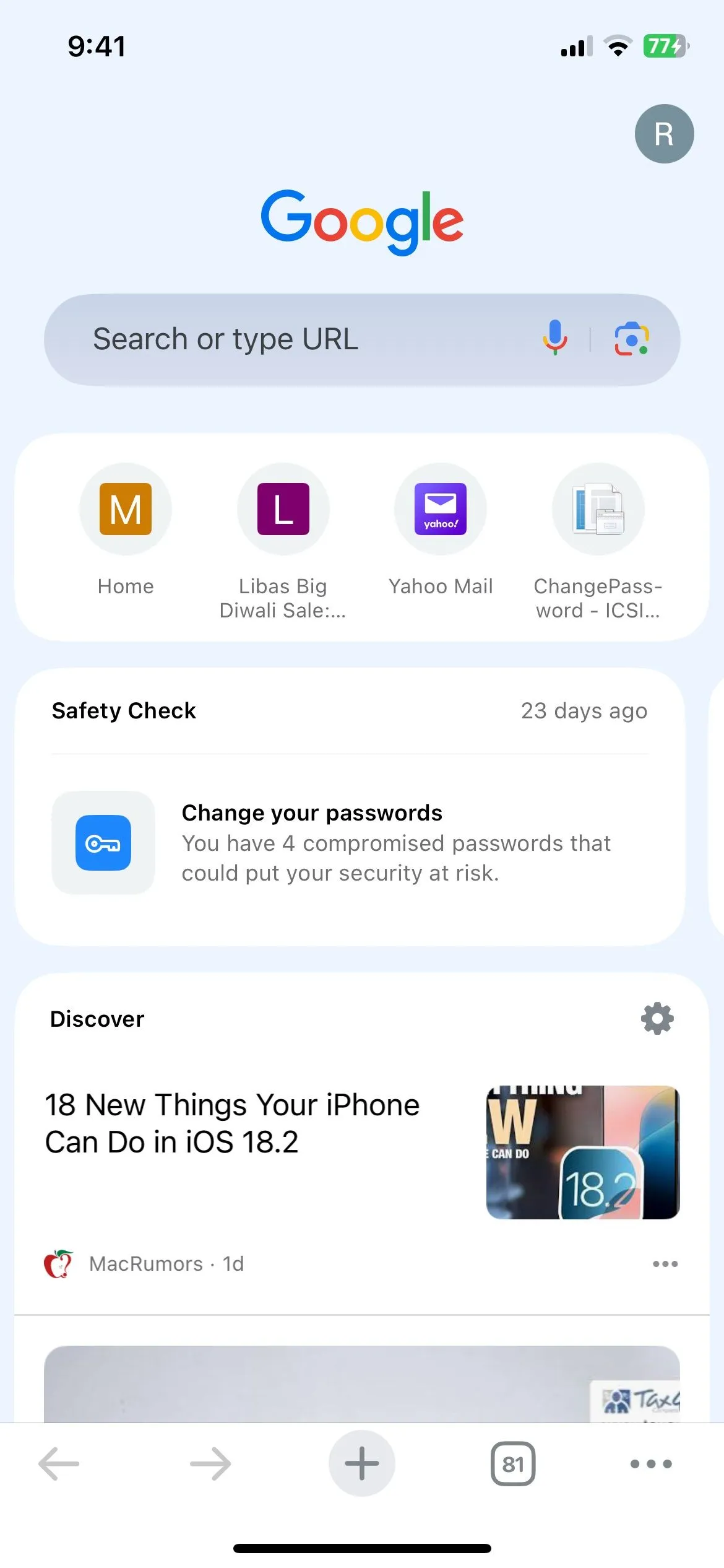 Giao diện thẻ mới trên Chrome cho iPhone, nổi bật sự tối giản và trực quan