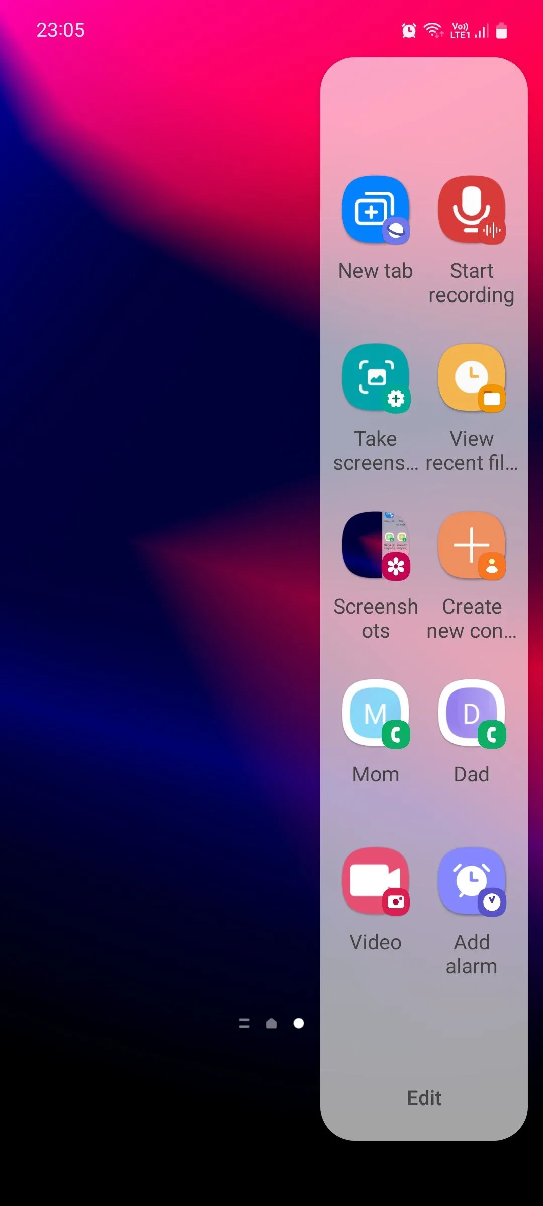 Giao diện thêm phím tắt ứng dụng vào Bảng tác vụ (Tasks panel) của Samsung Edge Panels