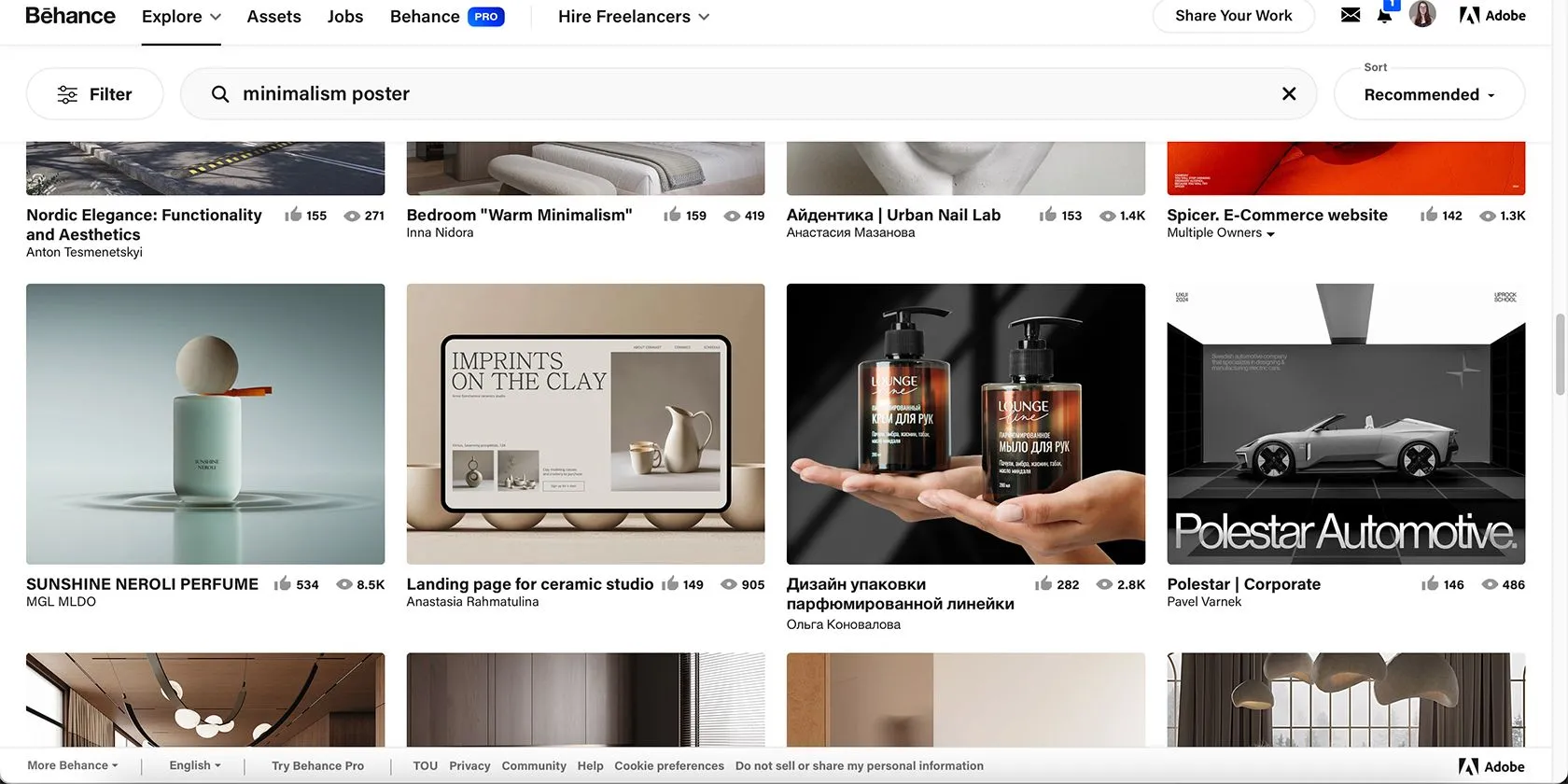 Giao diện thiết kế tối giản được trưng bày trên Behance