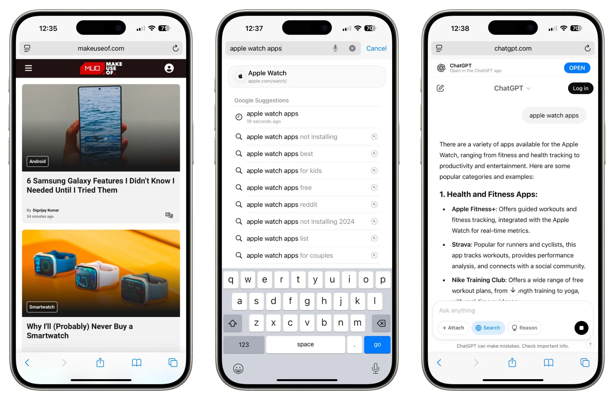 Giao diện tiện ích mở rộng ChatGPT Search trên Safari iPhone hiển thị kết quả tìm kiếm thông minh.