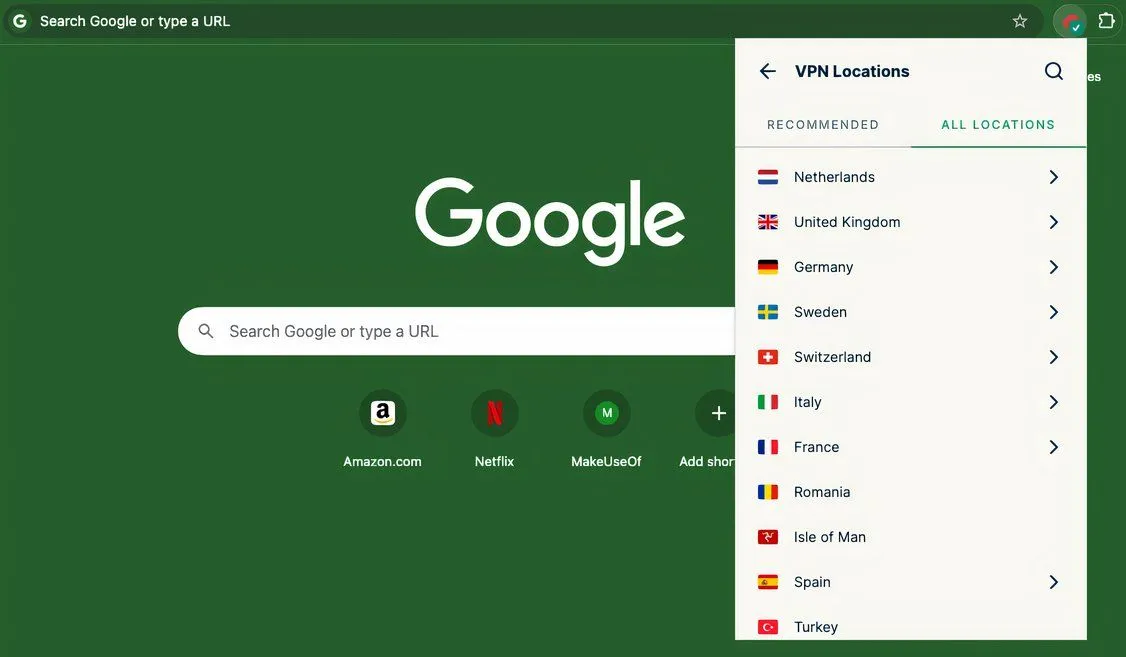 Giao diện tiện ích mở rộng ExpressVPN trên trình duyệt, minh họa việc bảo vệ duyệt web