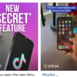 Giao diện TikTok với các video quảng cáo tính năng bí mật hoặc ứng dụng TikTok Pro giả mạo.