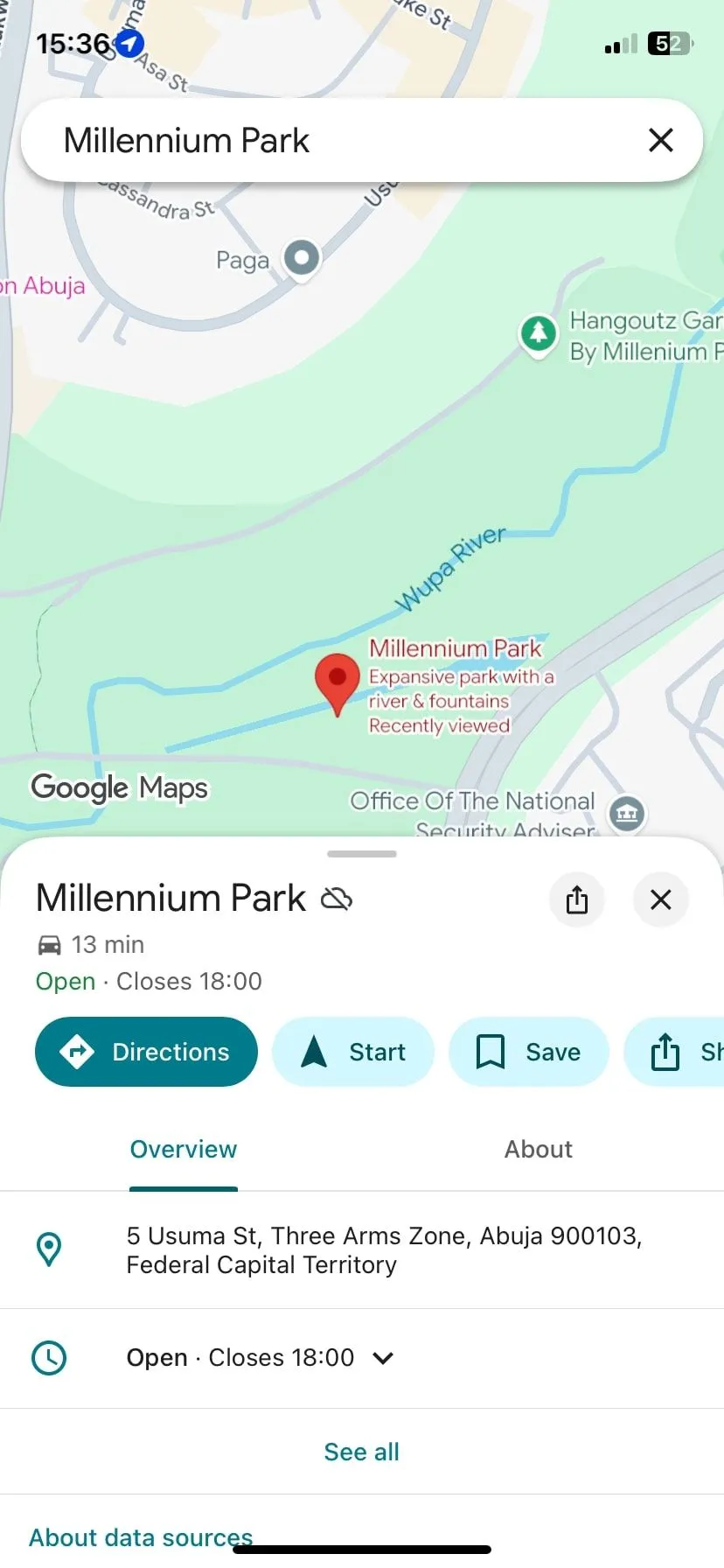 Giao diện tìm kiếm ngoại tuyến của Google Maps trên iPhone