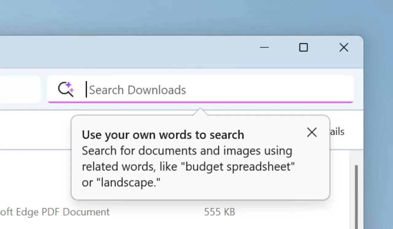 Giao diện tìm kiếm ngôn ngữ tự nhiên (Semantic Search) trên File Explorer của Windows 11