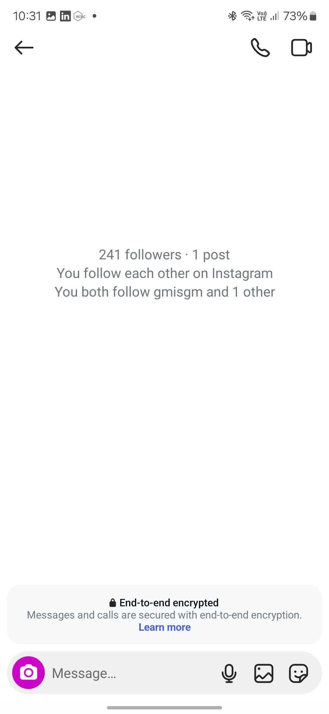Giao diện tin nhắn Instagram DM đã được mã hóa đầu cuối