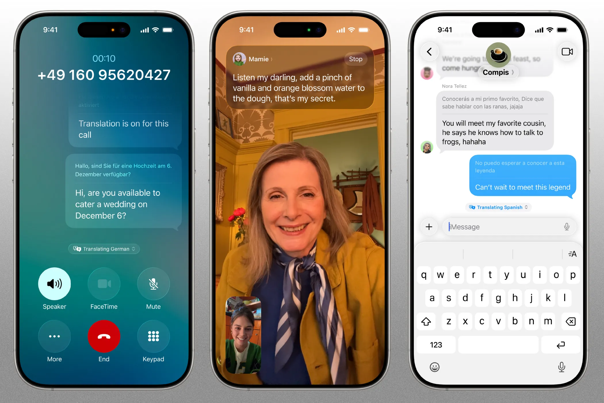 Giao diện tính năng Dịch Trực Tiếp trên cuộc gọi, FaceTime và tin nhắn trong iOS 26