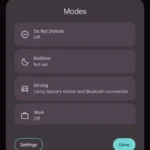 Giao diện tính năng Modes của Google Pixel trong thanh thông báo nhanh