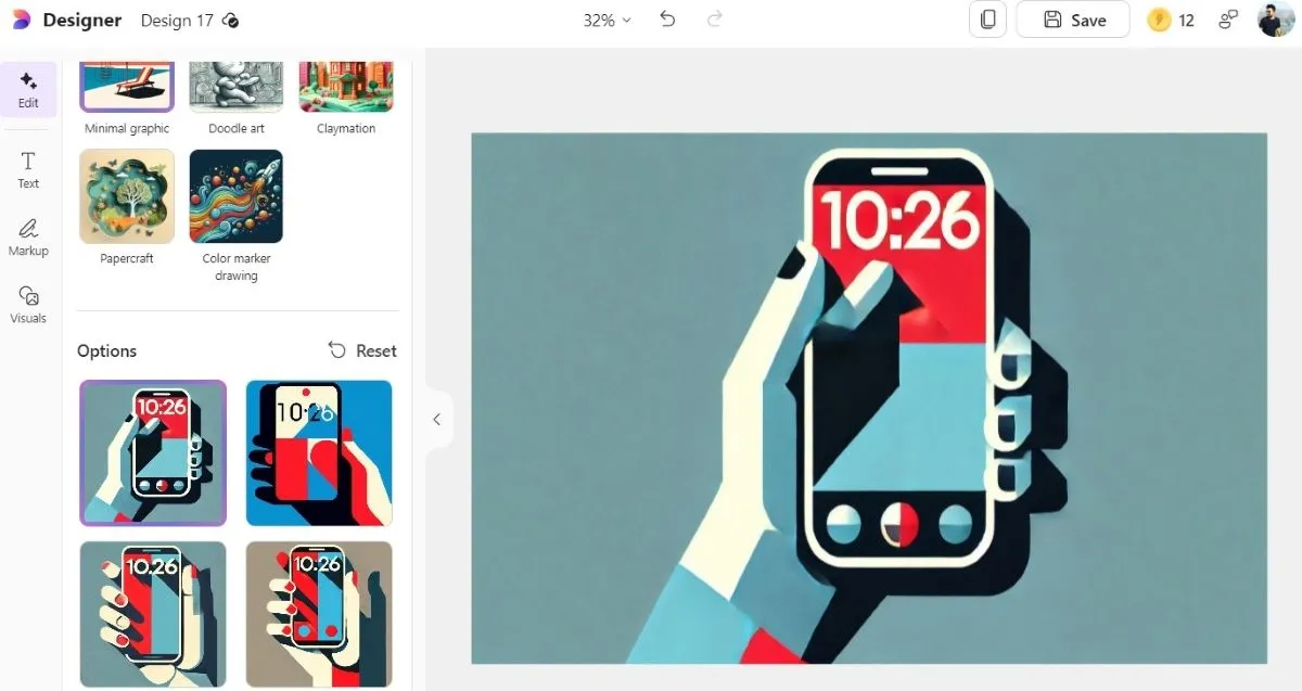 Giao diện tính năng Restyle images using AI trong Microsoft Designer, cho phép người dùng chọn phong cách để biến đổi ảnh.