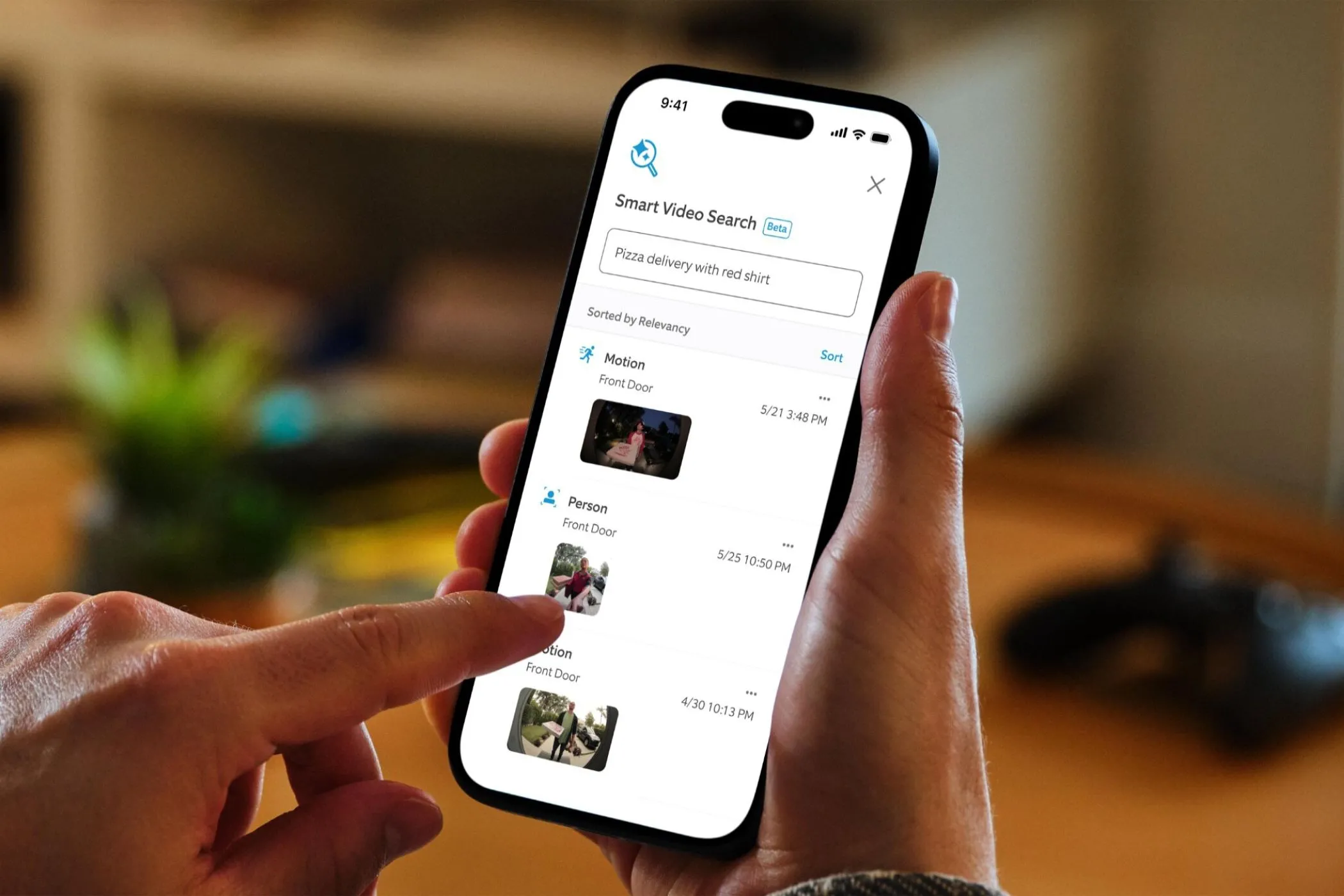 Giao diện tính năng tìm kiếm thông minh trên chuông cửa Ring Video Doorbell, hỗ trợ giám sát an ninh nhà ở.
