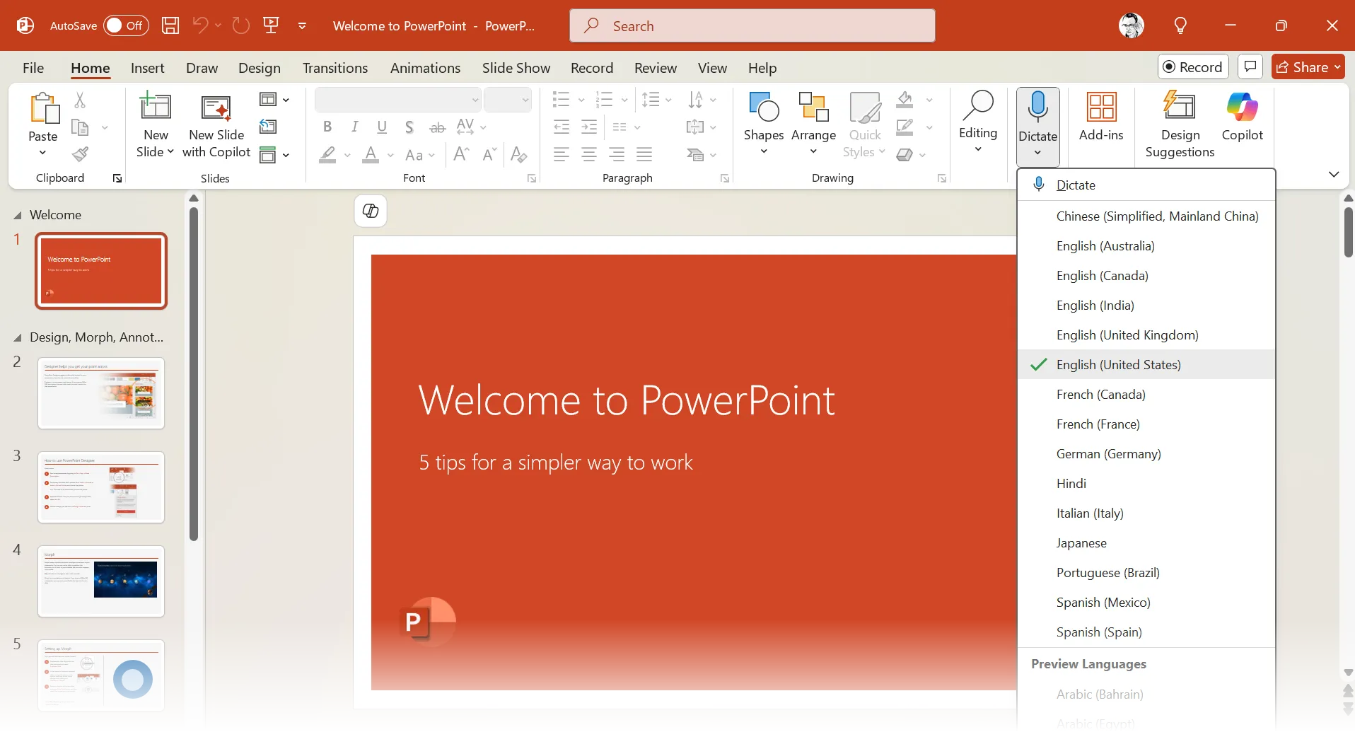 Giao diện tính năng Transcribe trong Microsoft Word, hỗ trợ chuyển đổi âm thanh thành văn bản