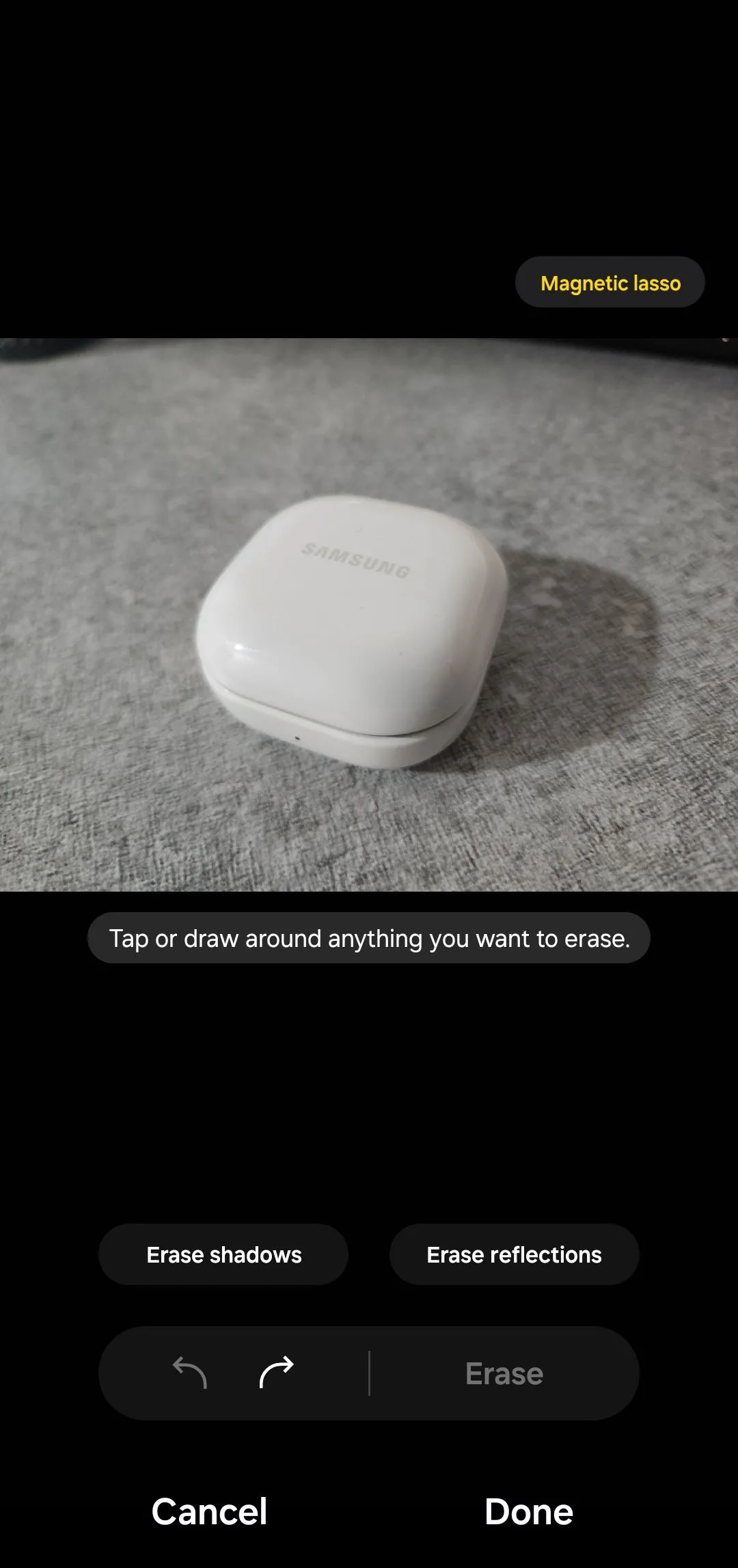 Giao diện tính năng xóa vật thể và bóng trên trình chỉnh sửa ảnh Samsung Galaxy