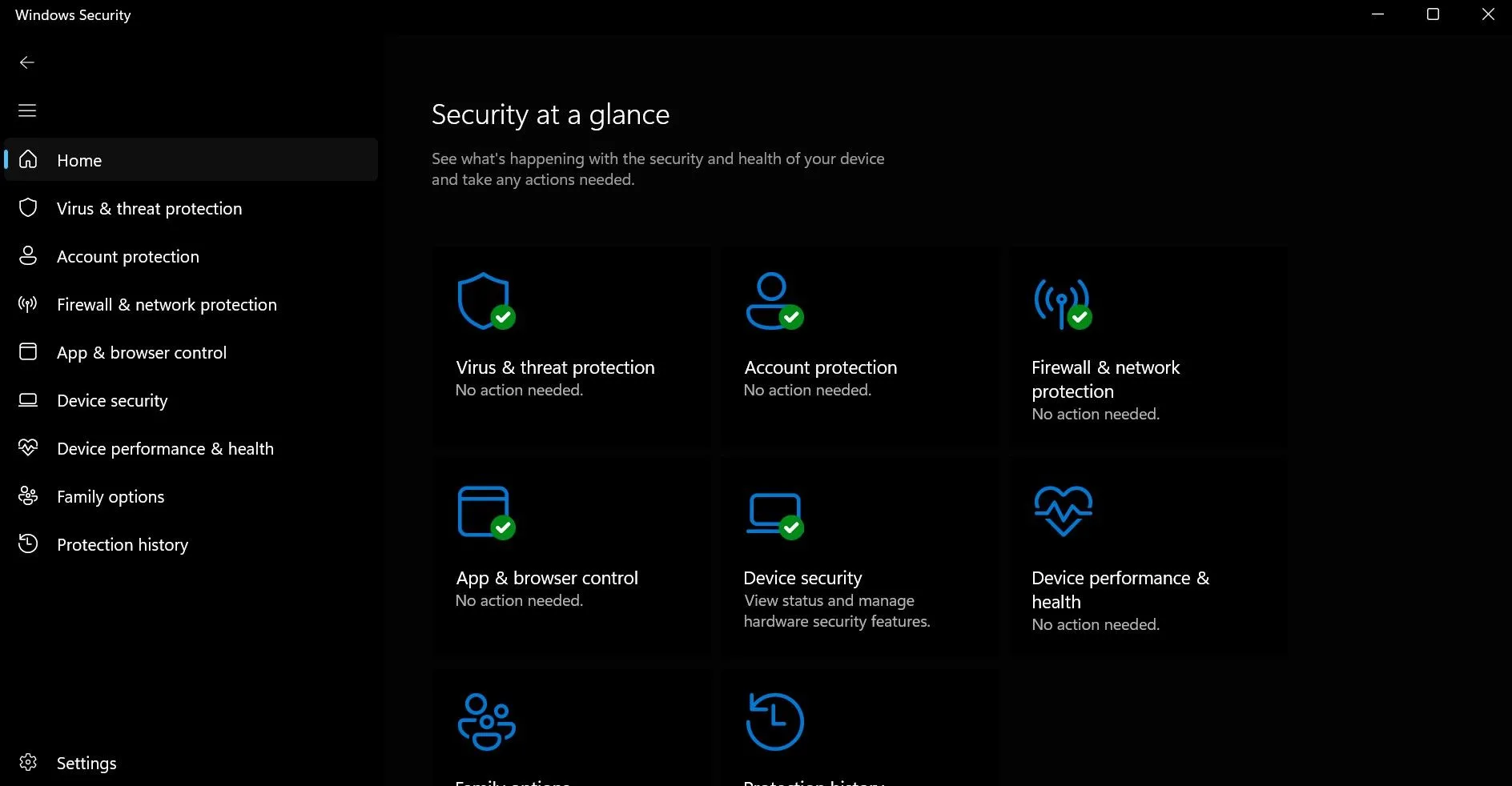 Giao diện tổng quan bảo mật của Windows Defender trên laptop