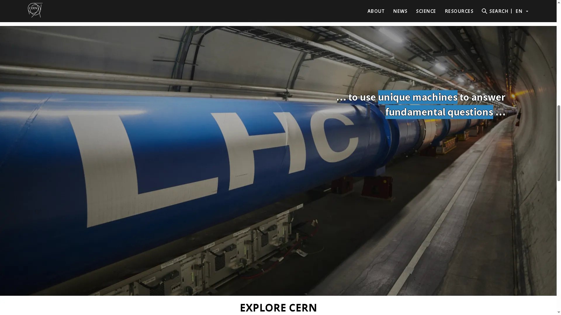 Giao diện trang chủ của CERN, website đầu tiên trên thế giới, hiển thị thông tin về máy gia tốc hạt