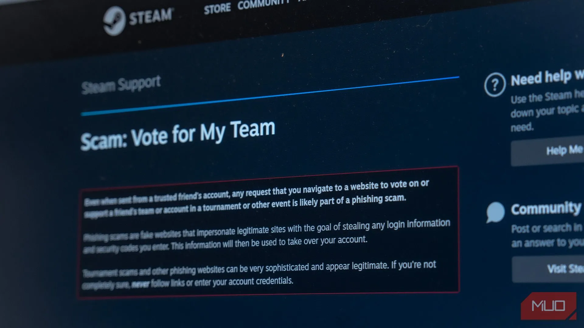 Giao diện trang hỗ trợ Steam hướng dẫn cách nhận biết và phòng tránh lừa đảo