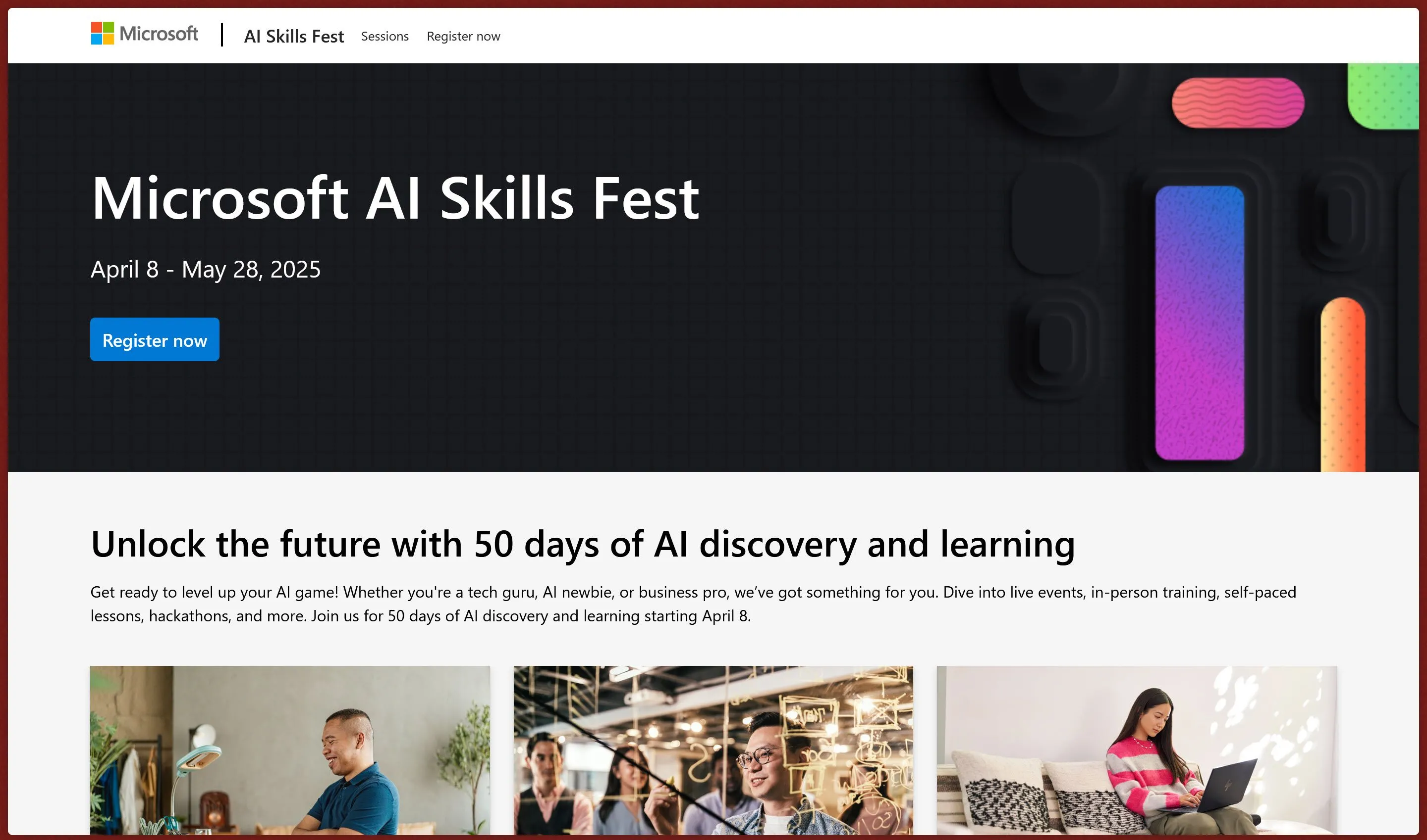 Giao diện trang web chính thức của sự kiện Microsoft AI Skills Fest