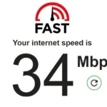 Giao diện trang web FAST.com hiển thị kết quả kiểm tra tốc độ internet nhanh