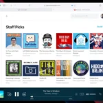 Giao diện trình phát web của Pocket Casts hiển thị danh sách podcast và tùy chọn phát nhạc.
