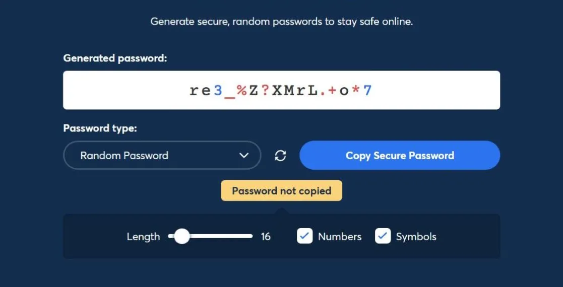 Giao diện trình tạo mật khẩu mạnh của ứng dụng 1Password