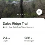 Giao diện ứng dụng AllTrails hiển thị chi tiết đường mòn và thông tin địa hình.