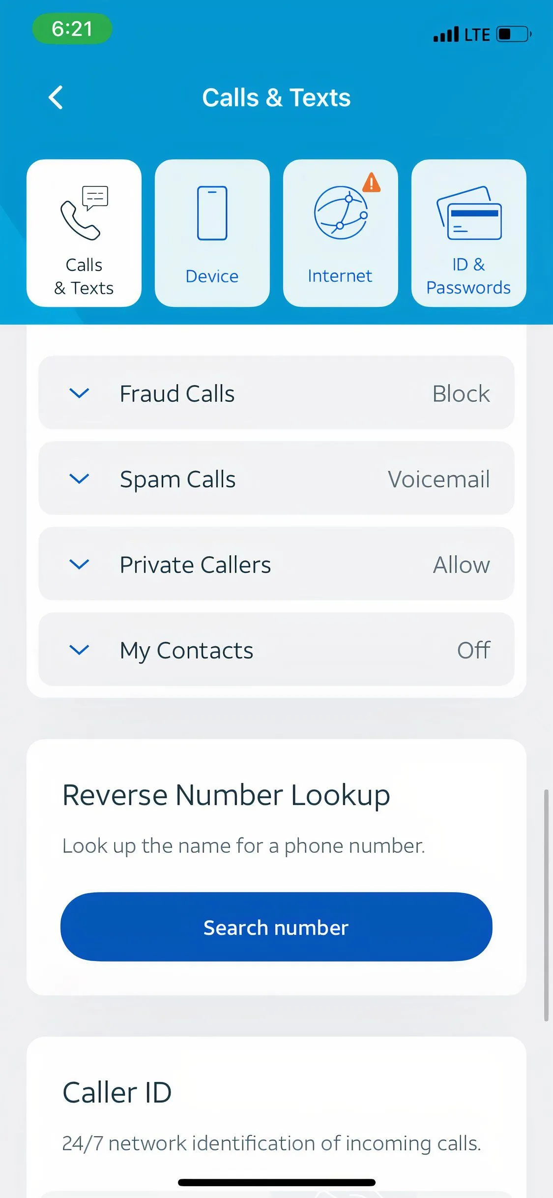 Giao diện ứng dụng chặn cuộc gọi rác Active Armor của AT&T trên điện thoại