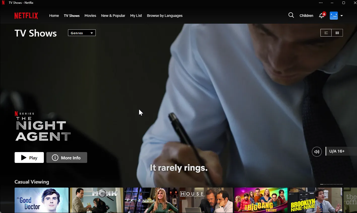 Giao diện ứng dụng Netflix trên Windows 11 với khả năng phát video và tùy chọn cài đặt