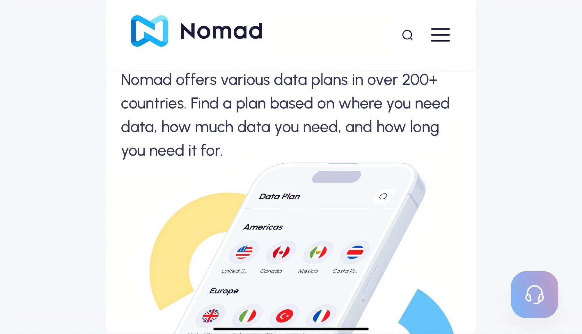 Giao diện ứng dụng Nomad với các lựa chọn gói cước eSIM tiết kiệm chi phí cho chuyến đi