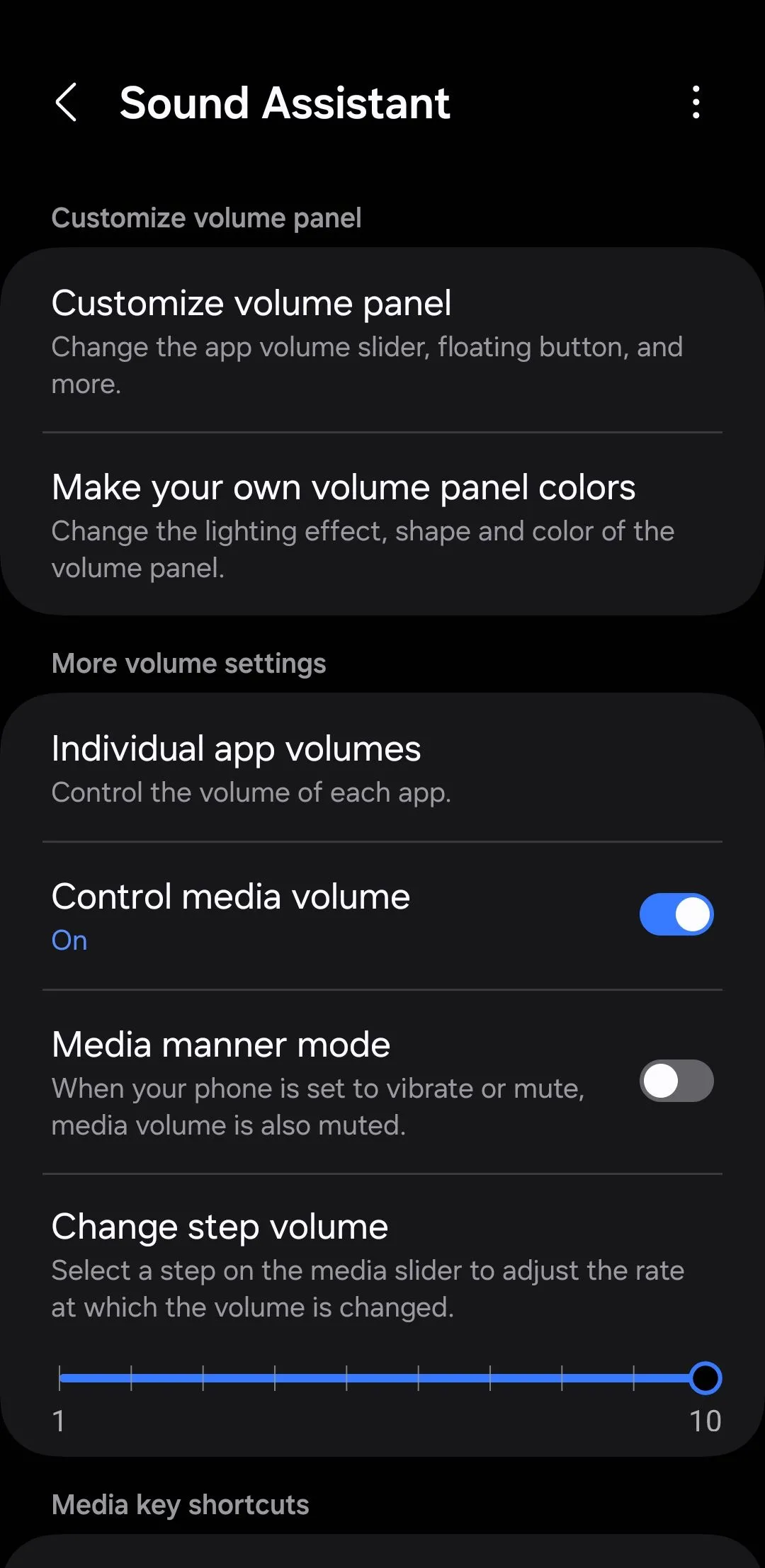 Giao diện ứng dụng Sound Assistant cho phép điều chỉnh âm lượng từng ứng dụng trên Samsung