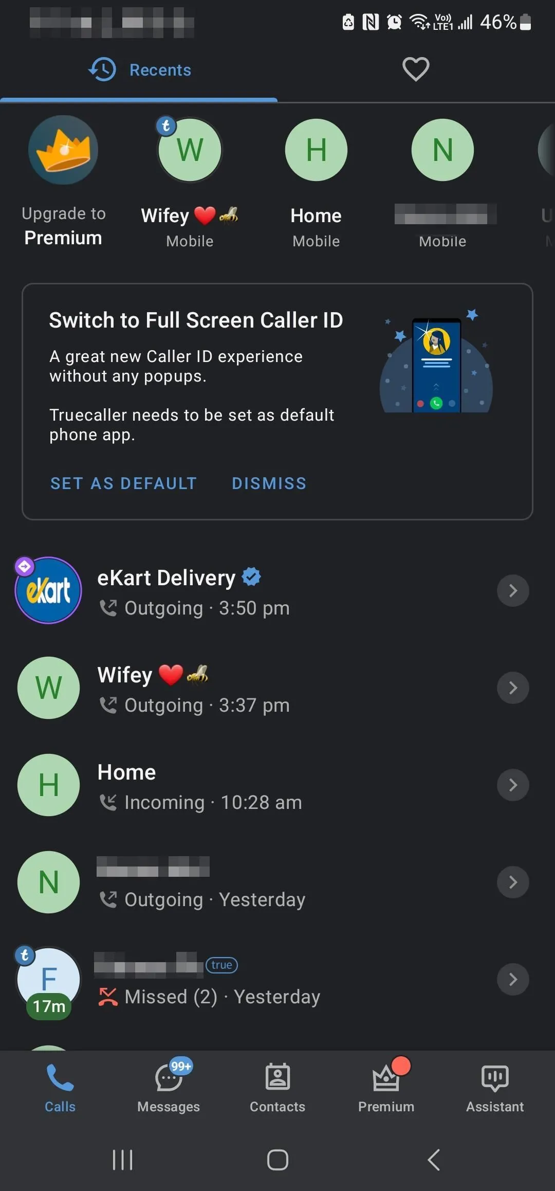 Giao diện ứng dụng Truecaller trên điện thoại Android với nhật ký cuộc gọi, cho thấy các số điện thoại được xác định là cuộc gọi rác hoặc lừa đảo.