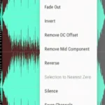 Giao diện WaveEditor trên Android với biểu đồ sóng âm thanh và các tùy chọn chỉnh sửa