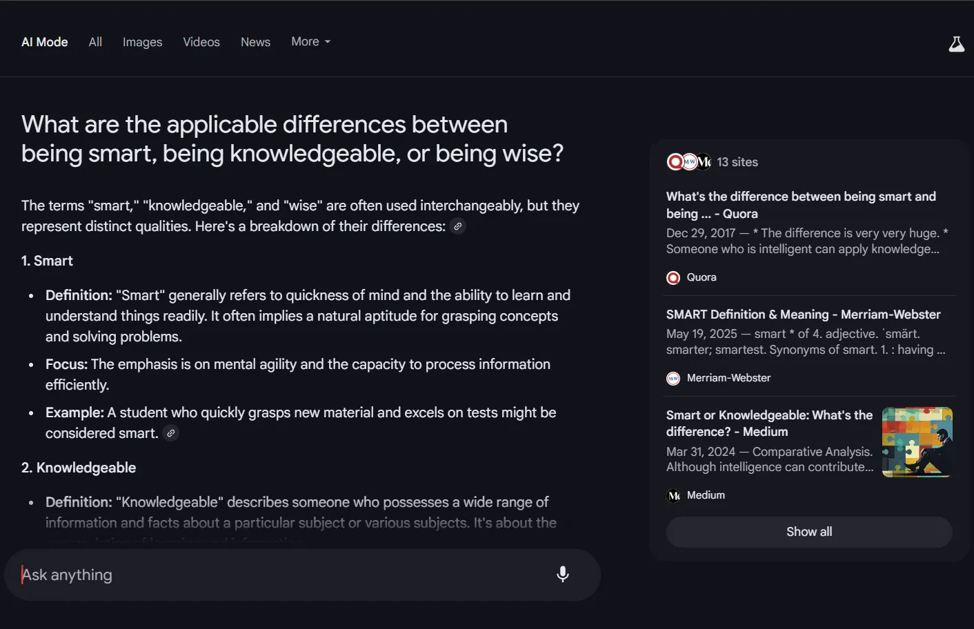 Google AI Mode trả lời câu hỏi triết học