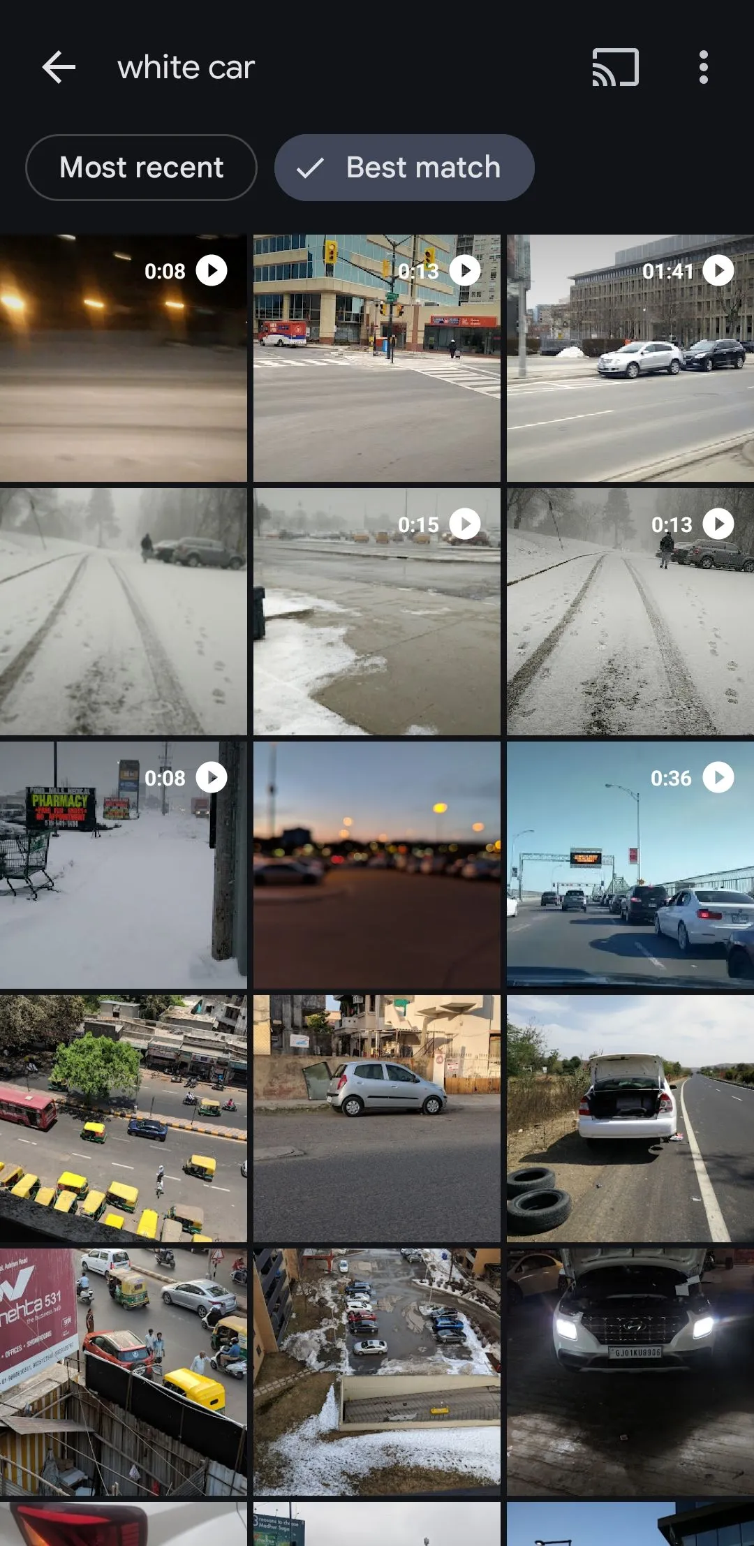 Google Photos hiển thị ảnh và video về ô tô trắng