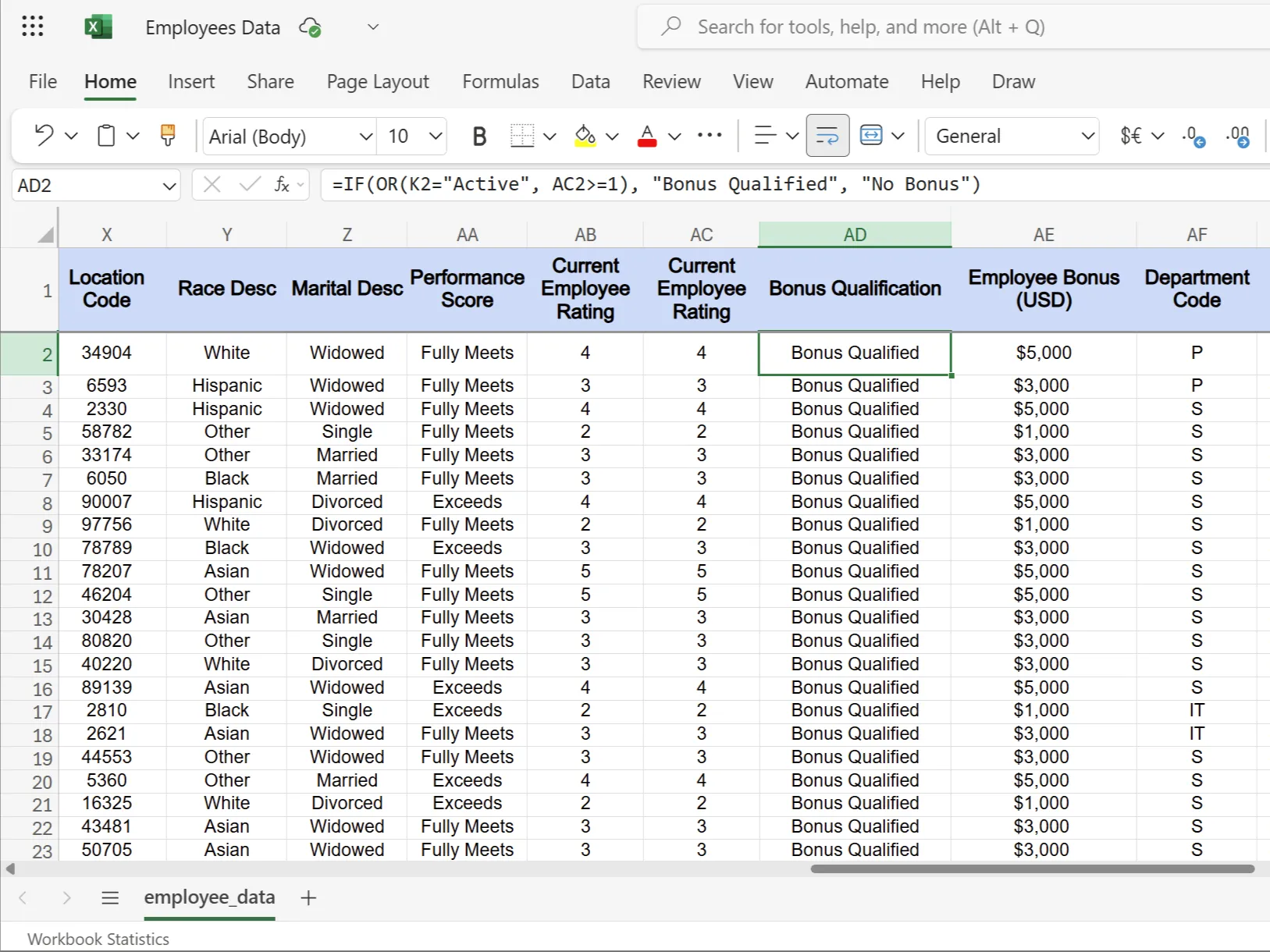 Hàm IF với logic OR trong Excel hiển thị điều kiện thưởng cho nhân viên