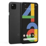 Hình ảnh điện thoại Google Pixel 4a với mặt trước và mặt sau, minh họa thiết kế sản phẩm.