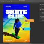 Hình ảnh minh họa tính năng cộng tác trực tiếp Live Co-Editing trong Adobe Photoshop với các icon người dùng đang chỉnh sửa đồng thời.