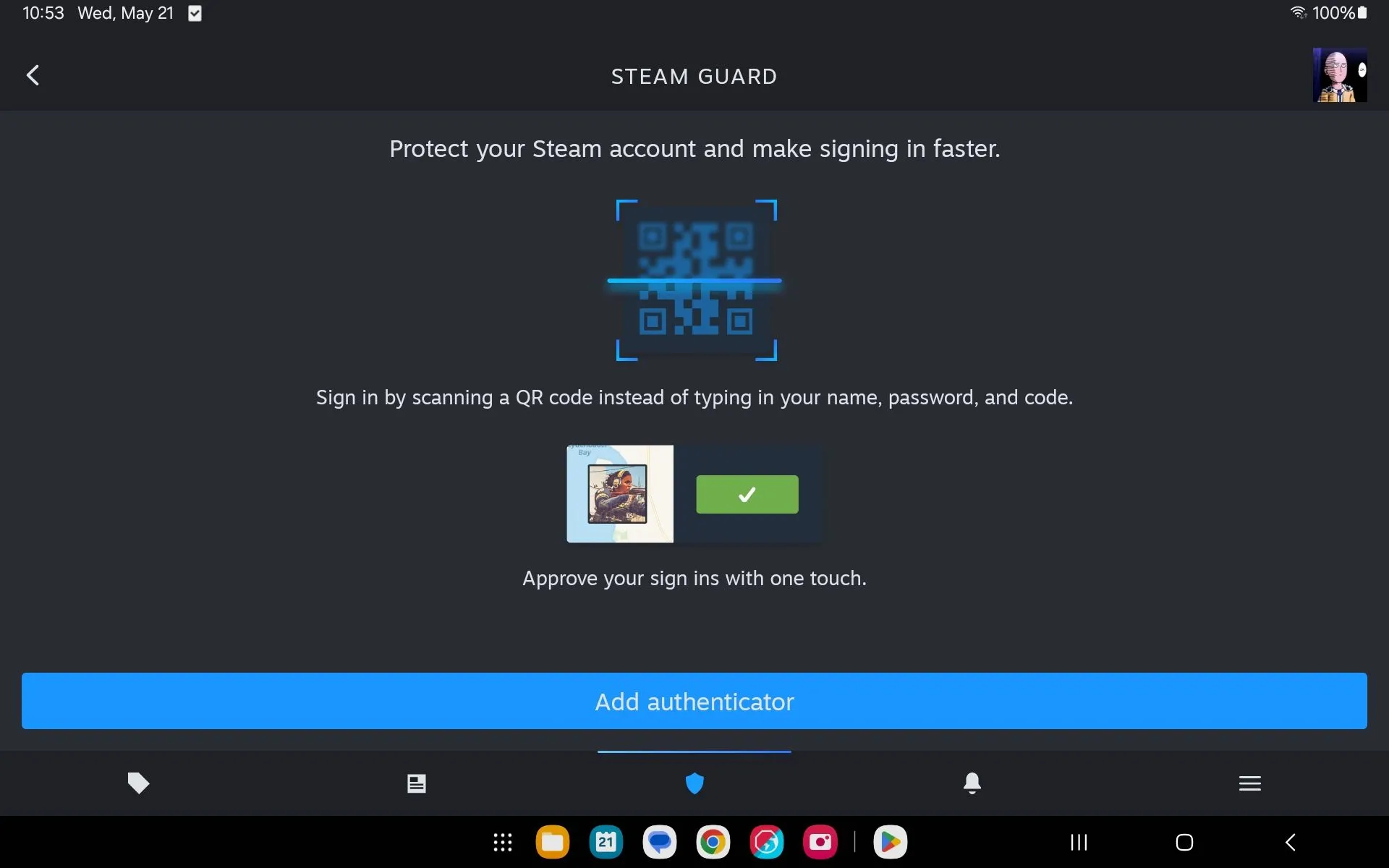Hình ảnh quá trình thêm Steam Guard Authenticator trên ứng dụng Steam Mobile