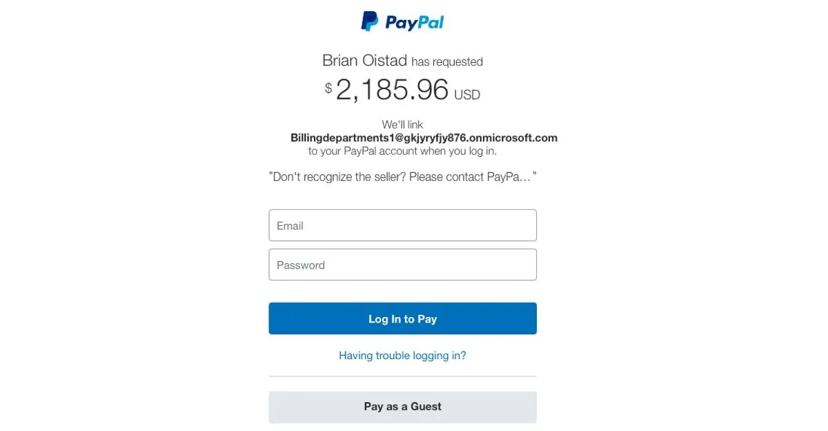 Hình ảnh ví dụ về yêu cầu liên kết tài khoản trong chiêu lừa đảo PayPal mới.