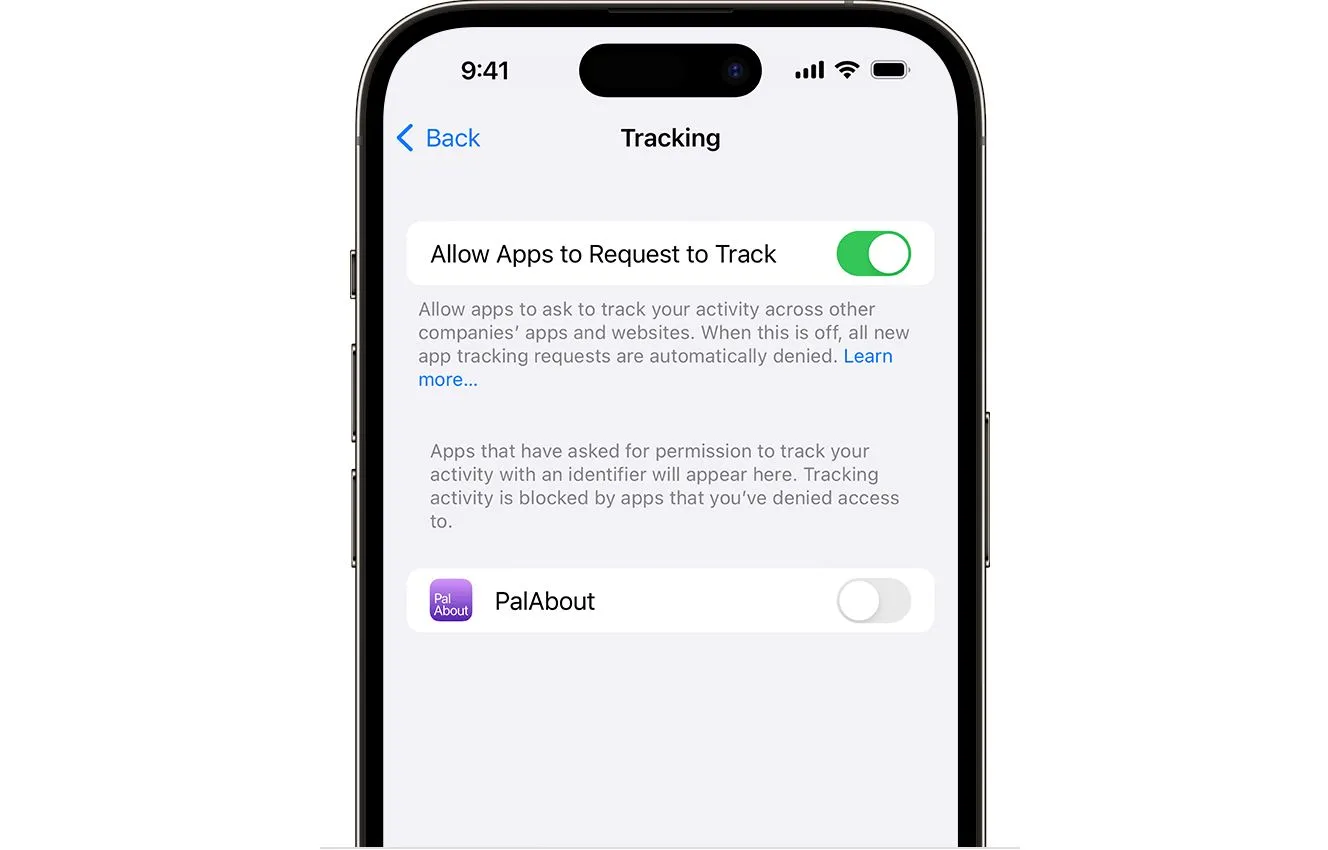 Hộp thoại yêu cầu cấp quyền theo dõi ứng dụng trên iPhone