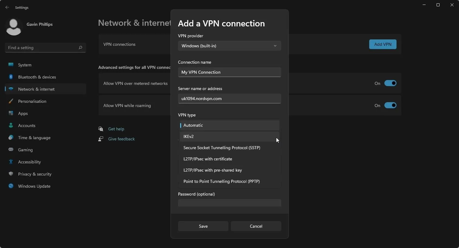 Hướng dẫn cài đặt kết nối VPN thủ công trên hệ điều hành Windows 11