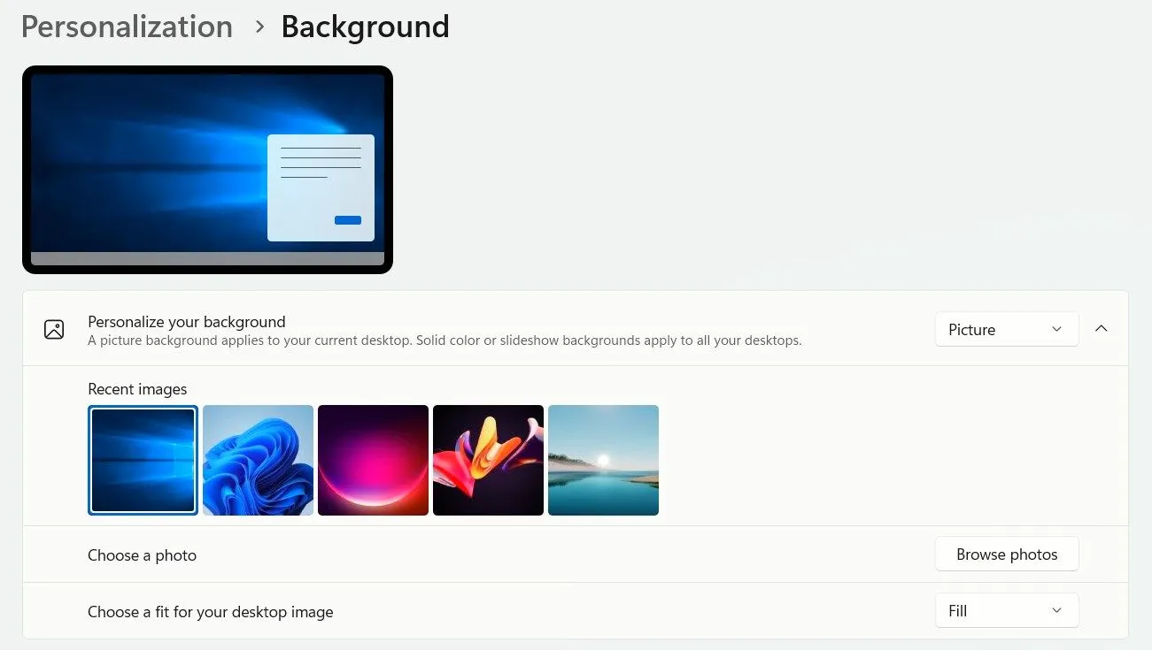 Hướng dẫn chuyển đổi hình nền Windows 11 sang hình nền mặc định của Windows 10